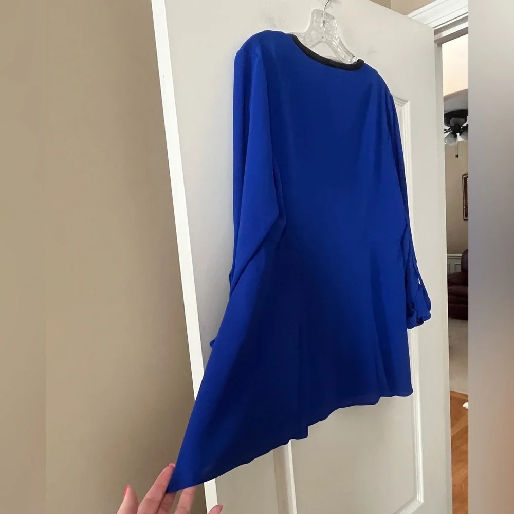 Rafaella Elegant Royal Blue Women's Blouse Roll Up Sleeves Size Large - Picture 2 of 16